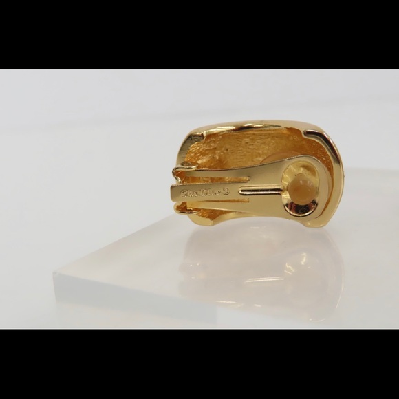 VINTAGE CHRISTIAN DIOR PAVE CRYSTAL HALF HOOP EARRINGS - Picture 5 of 8